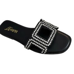 Liliana Rhinestone Buckle Slide Sandals Silver Size 7 NIB